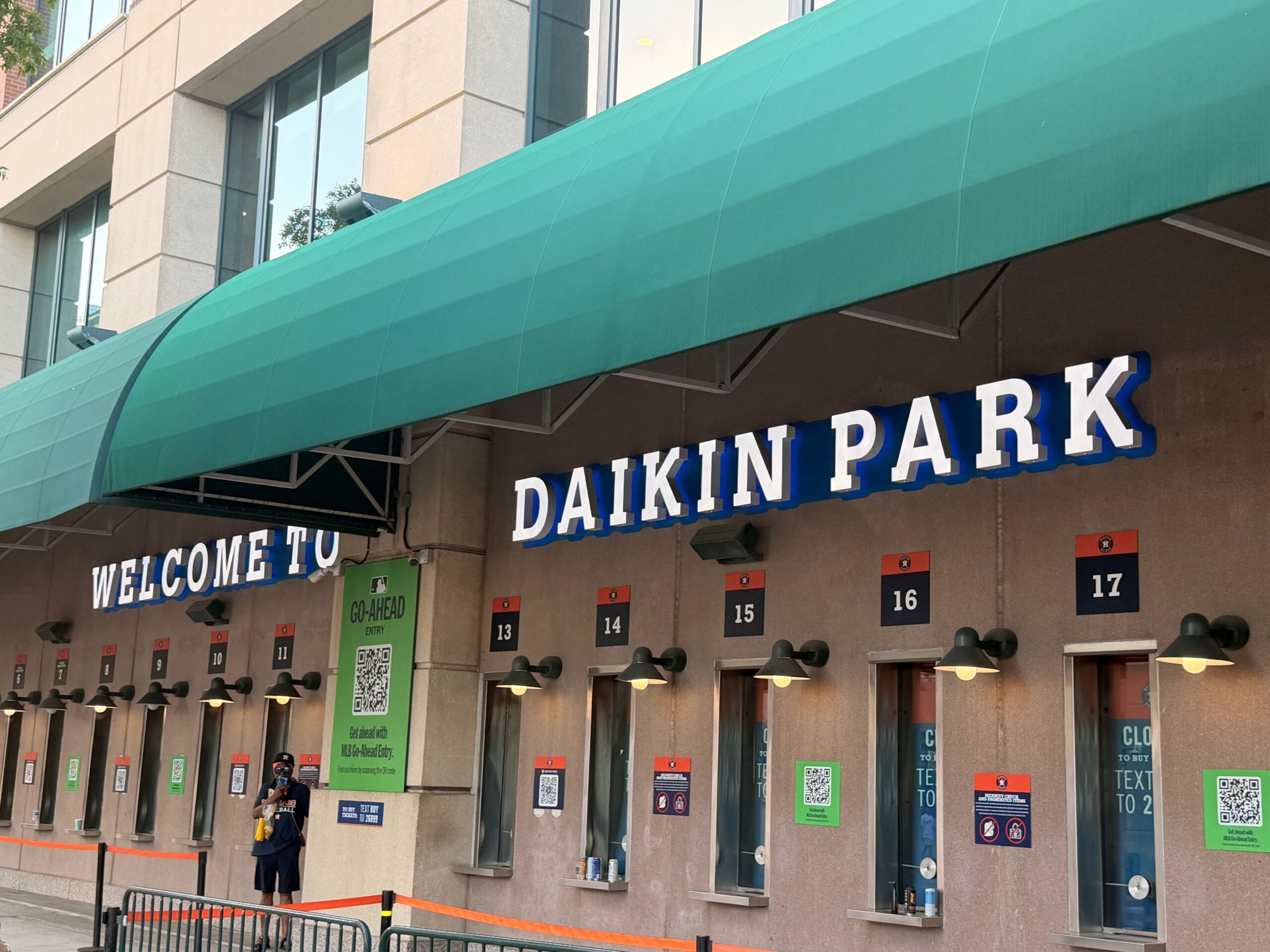 Outisde of Daikin Park, home of the Houston Astros, on Opening Day,