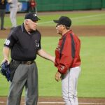 Phil Garner argues with the umpire on calling a balk.