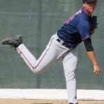 Kai-Weng Teng, warming up in the bullpen during a spring training game.