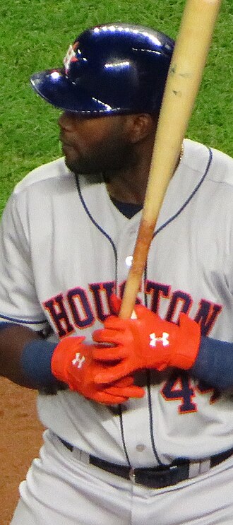 Left-handed hitter Yordan Alvarez awaits his next pitch.
