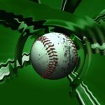 A baseball with a green background and ripples behind it.