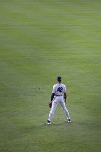 Cam Smith on Jackie Robinson Day, wearing number 42.