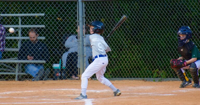 A batter is at the plate, ready for the pitch.