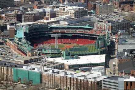An aerial view of Fenway Park, home of the Boston Red Sox.
