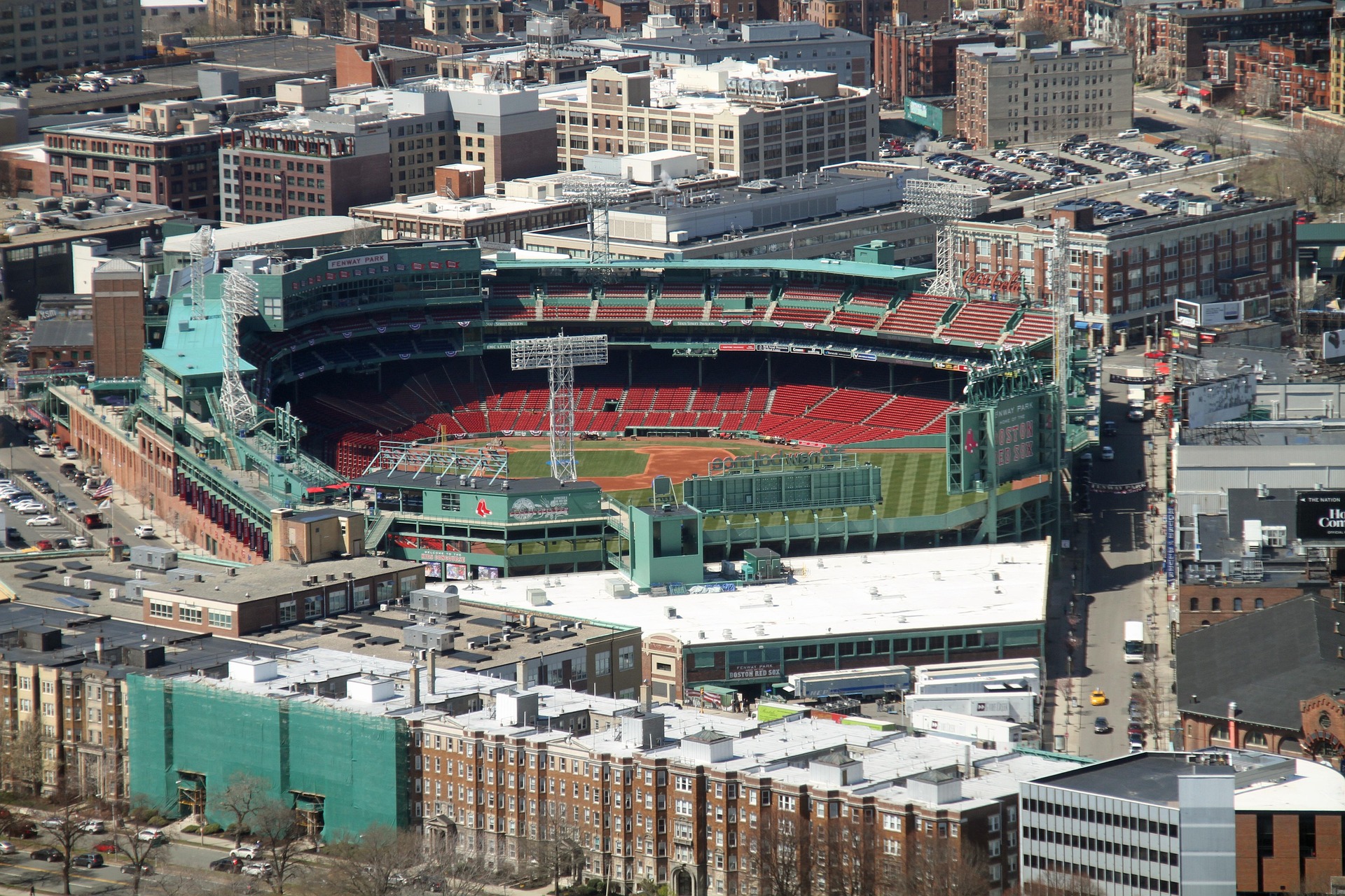 An aerial view of Fenway Park, home of the Boston Red Sox.