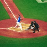 A batter awaits the next pitch at Rogers Centre, home of the Toronto Blue Jays.