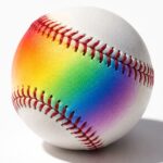 White baseball illuminated with a rainbow gradient on a white background for Astros Pride Night.