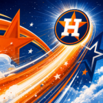 The Houston Astros logo floats amongst the clouds and stars.