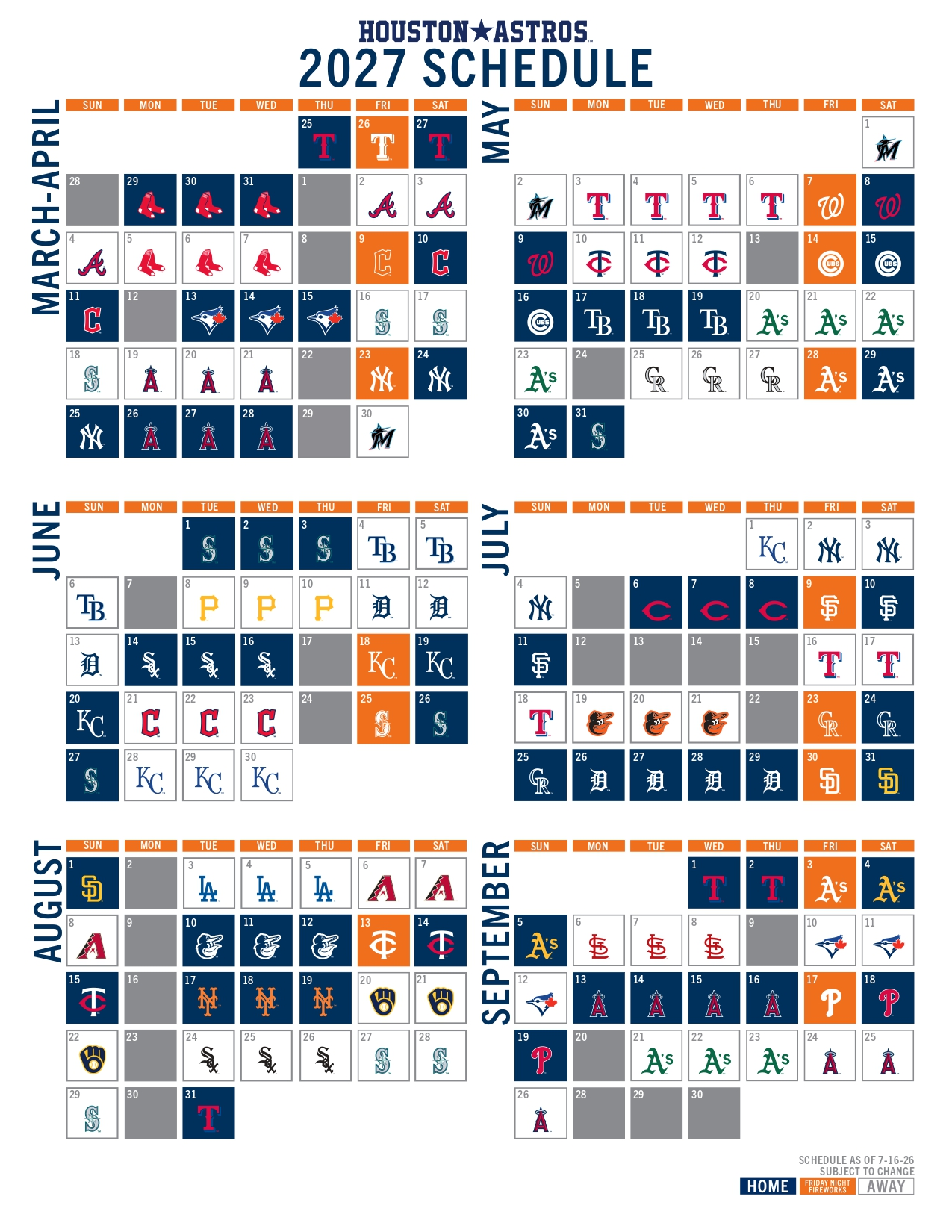 The Astros have released their 2027 schedule.