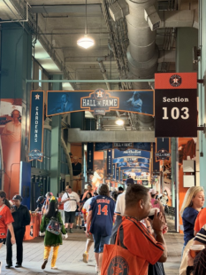 The inside of Daikin Park at a home game.