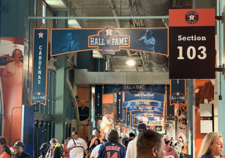 The inside of Daikin Park at a home game.
