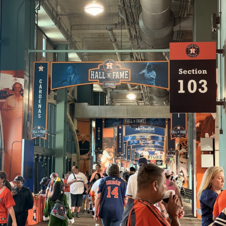 The inside of Daikin Park at a home game.