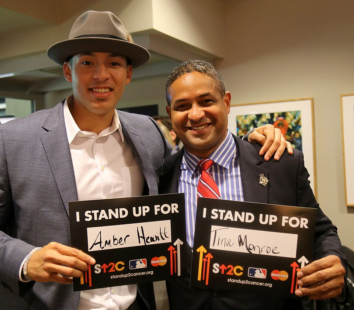 Carlos Correa and Roberto Clemente Jr. Stand Up To Cancer at the 2015 World Series.