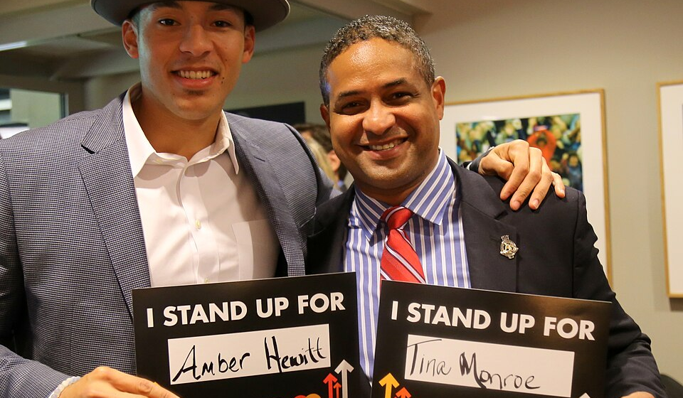 Carlos Correa and Roberto Clemente Jr. Stand Up To Cancer at the 2015 World Series.