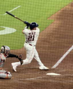 Catcher Yainer Diaz is at bat.