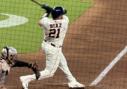Catcher Yainer Diaz is at bat.
