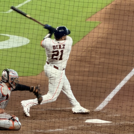Catcher Yainer Diaz is at bat.
