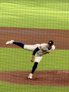 Bryan Abreu is on the pitcher's mound at Daikin Park.