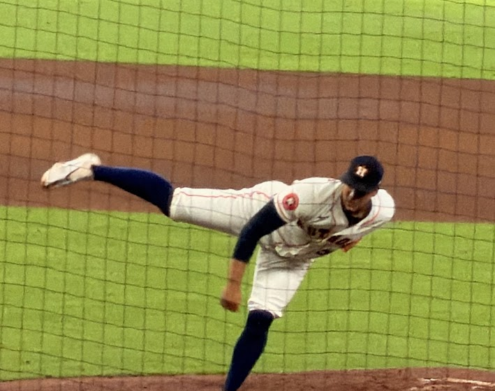Bryan Abreu is on the pitcher's mound at Daikin Park.