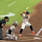 Jose Altuve is at bat at Daikin Park.