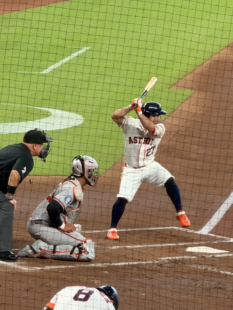 Jose Altuve is at bat at Daikin Park.