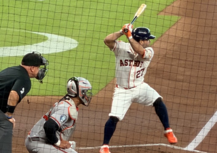 Jose Altuve is at bat at Daikin Park.