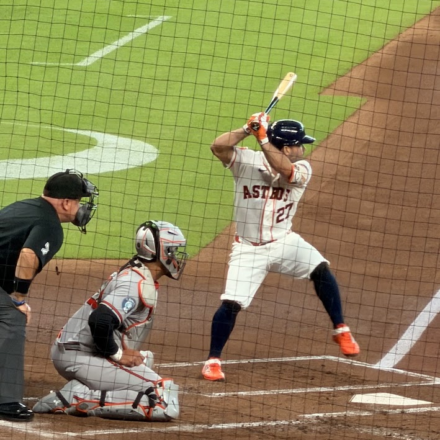 Jose Altuve is at bat at Daikin Park.