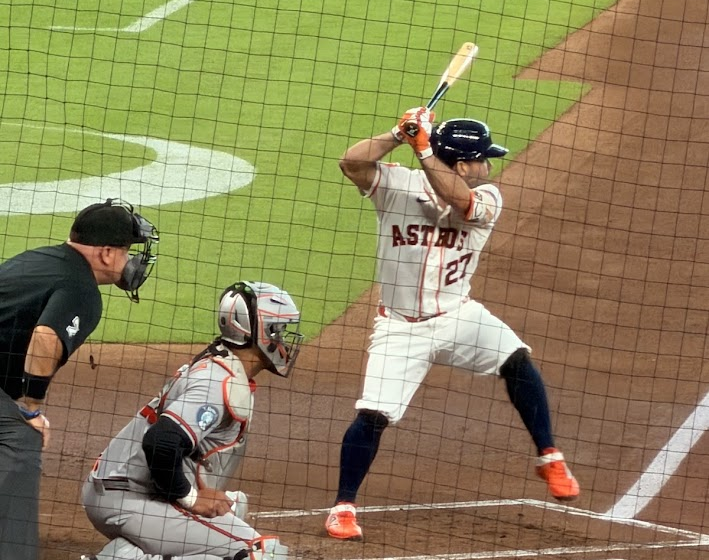 Jose Altuve is at bat at Daikin Park.