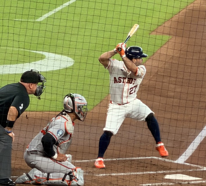 Jose Altuve is at bat at Daikin Park.