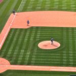 View of a baseball field from up high.