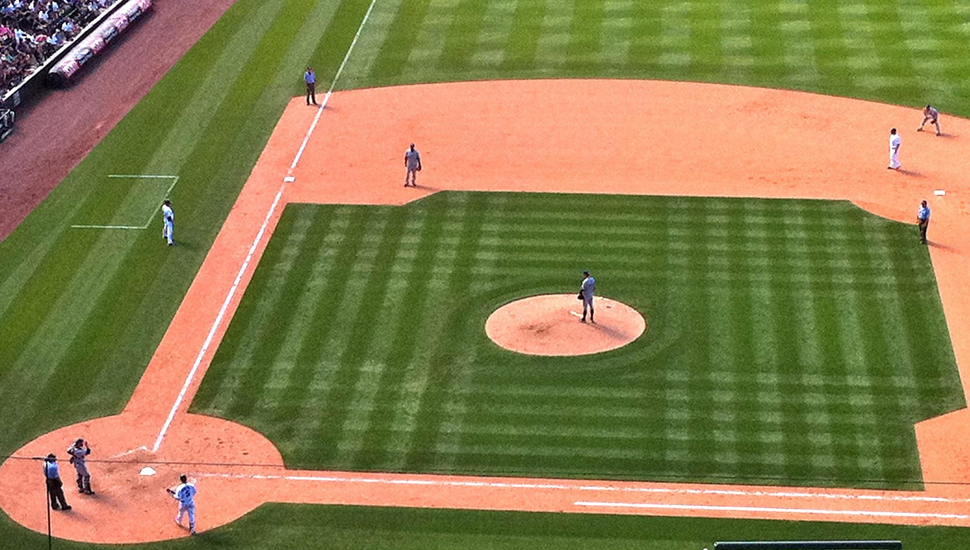 View of a baseball field from up high.