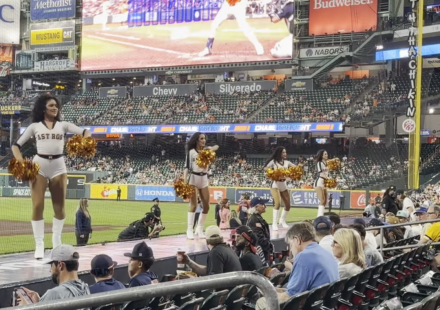 The Shooting Stars perform for the crowd at Daikin Park.