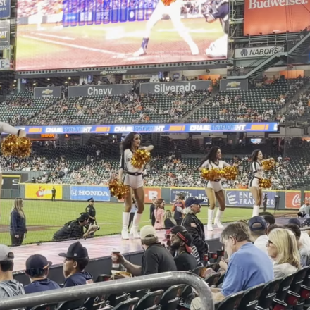 The Shooting Stars perform for the crowd at Daikin Park.