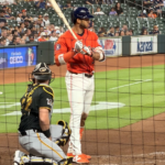 Jeremy Peña at bat at Daikin Park.