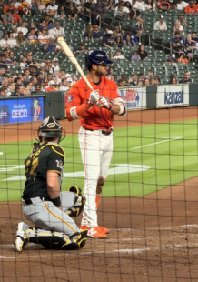 Jeremy Peña at bat at Daikin Park.