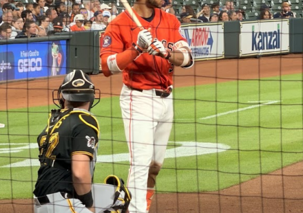 Jeremy Peña at bat at Daikin Park.