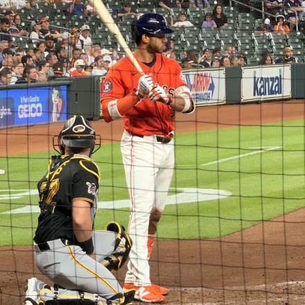 Jeremy Peña at bat at Daikin Park.