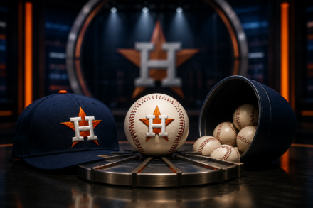 Houston Astros cap and baseball representing the MLB Draft.
