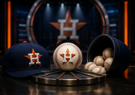 Houston Astros cap and baseball representing the MLB Draft.