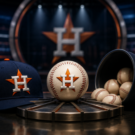Houston Astros cap and baseball representing the MLB Draft.