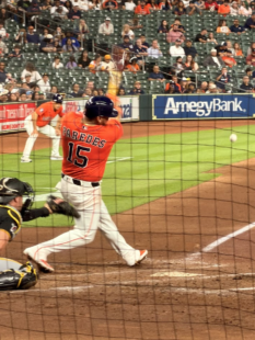 Isaac Paredes at bat at Daikin Park.