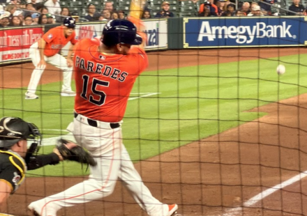 Isaac Paredes at bat at Daikin Park.