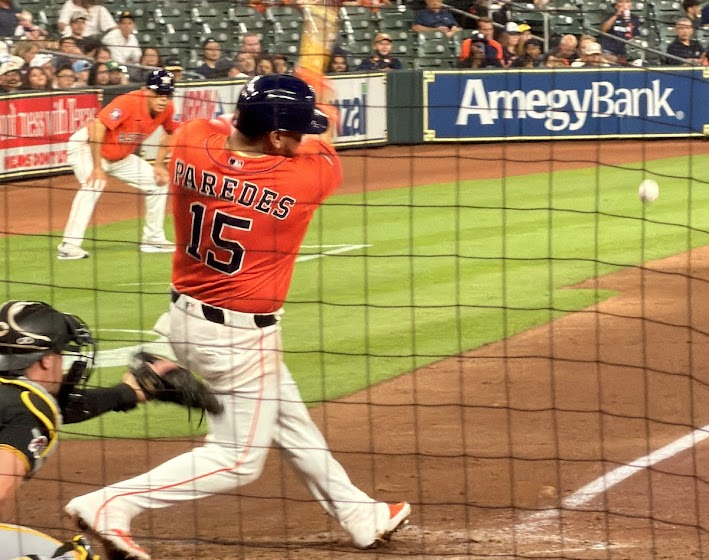 Isaac Paredes at bat at Daikin Park.