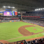 The Astros are on the field at Daikin Park.