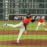 Spencer Arrighetti hurls a pitch from the mound at Daikin Park.