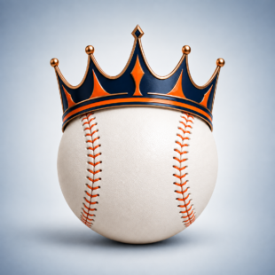 Baseball wearing a navy and orange crown representing the Triple Crown chase.