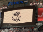 Charge graphic featuring a cowboy riding a charging bull on the Daikin Park scoreboard.