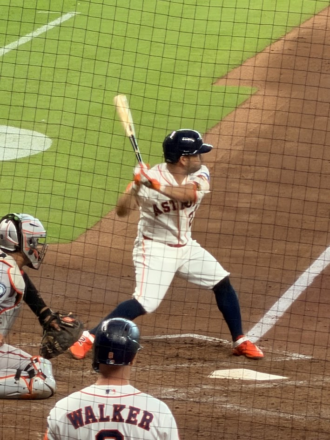 Jose Altuve got a two-out infield single at Daikin Park.