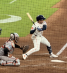 Nick Allen bats for the Houston Astros during a game at Daikin Park.