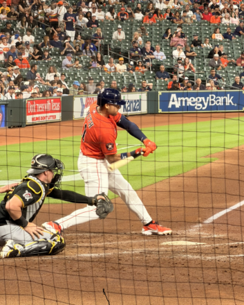 Cam Smith watches his hit after making contact at Daikin Park.